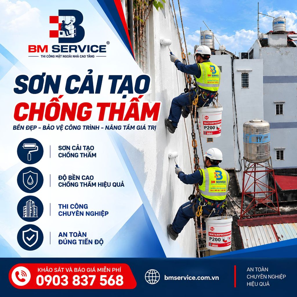 Thi công sơn chống thấm tường ngoài nhà
